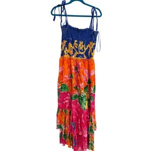 Ralph Lauren Dress Women's 1X Floral Print Smocked Tie Strap Colorful Maxi Dress